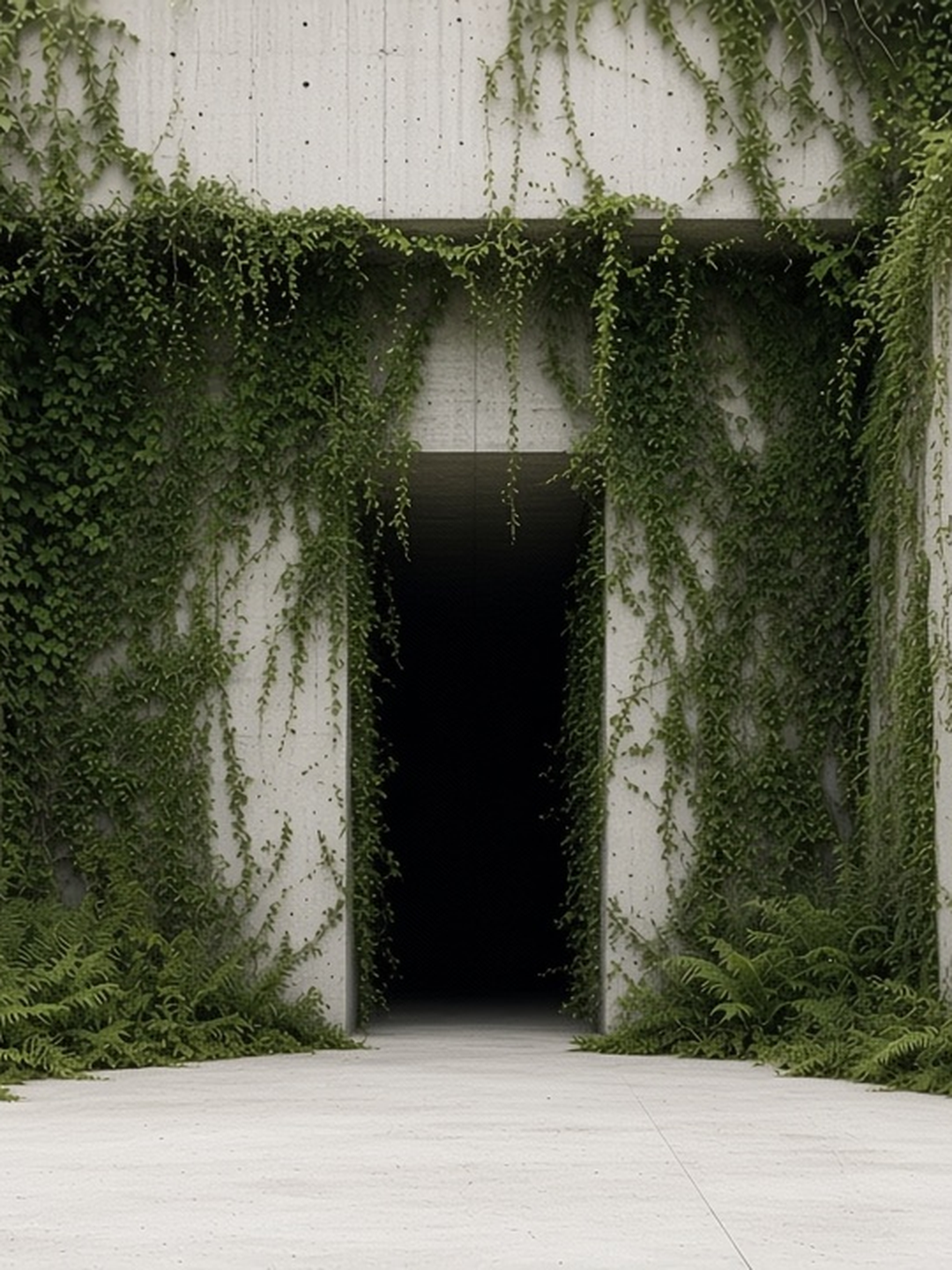 AI design study: concrete doorway with ivy